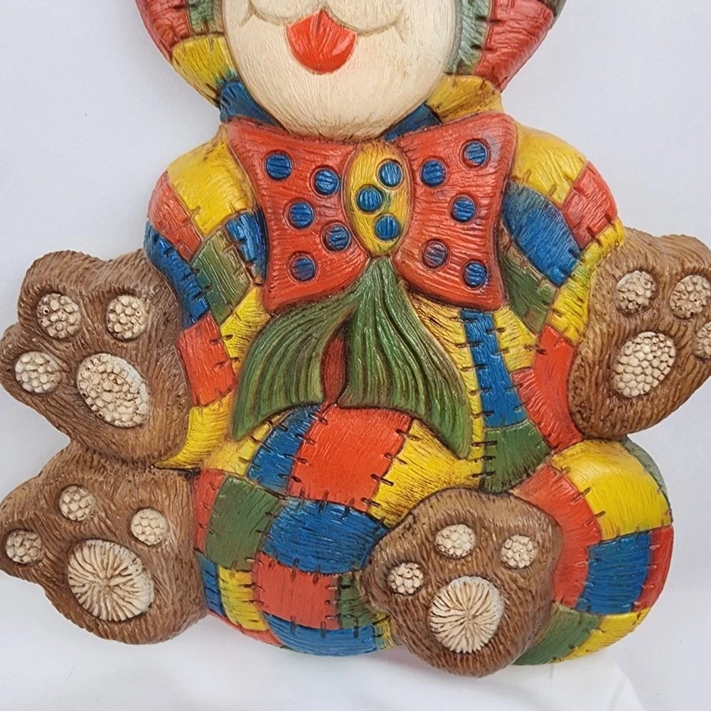 Vtg Syroco Foam Craft Patchwork‎ Rocking Horse Teddy Bear, Nursery Wall Baby